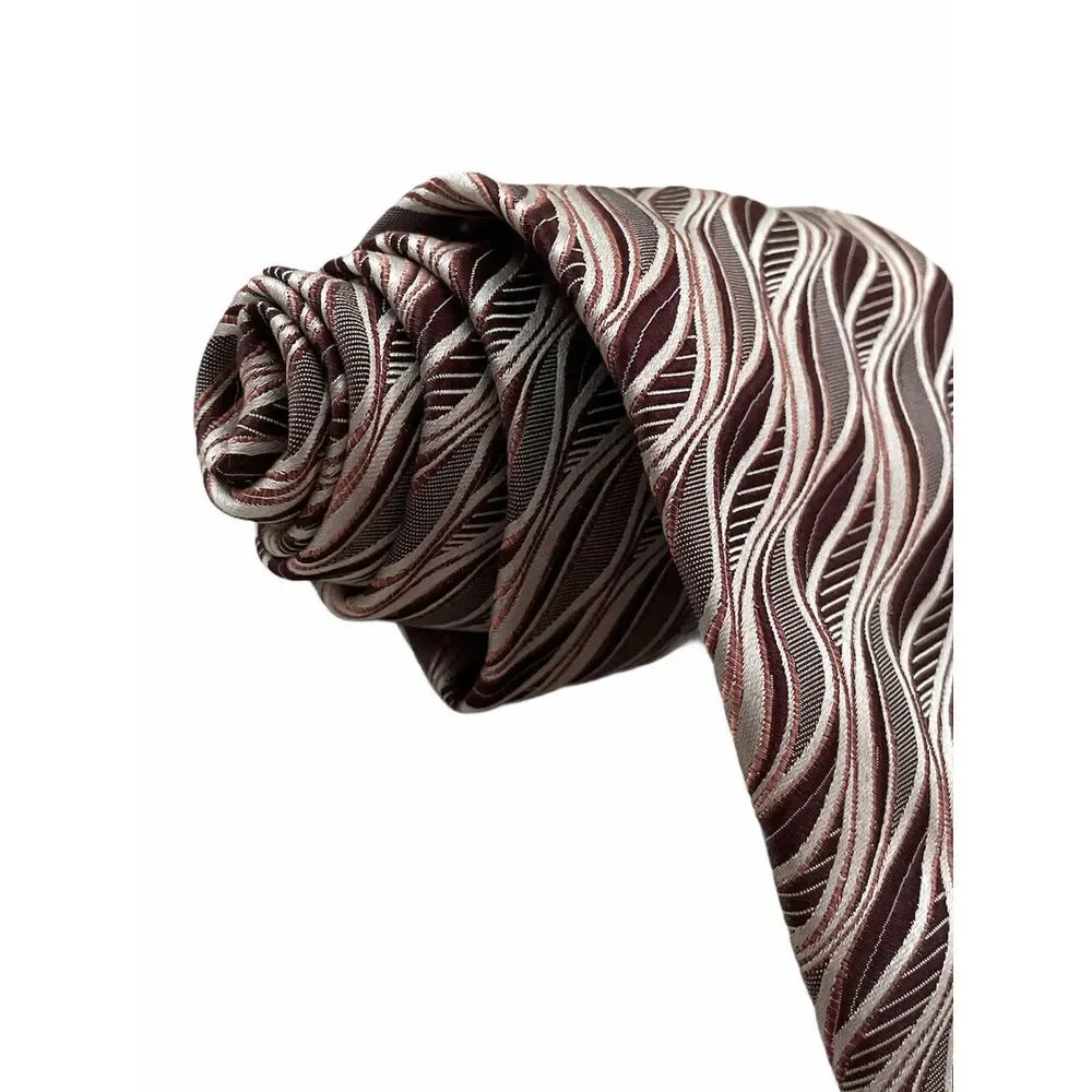 Escada Men's 100% Silk‎ Silver/Pink/Brown 3D Geometric Abstract Tie Italy 3.75